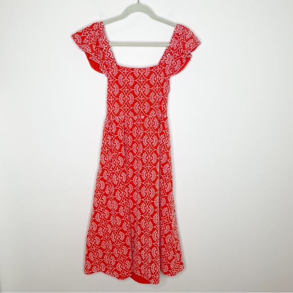 Sezane Melville Lace Coral Midi Dress Size 38 - Picture 3 of 9